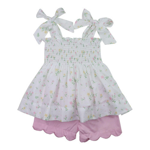Petite Floral Smocked Scalloped Short Set | Cecil and Lou