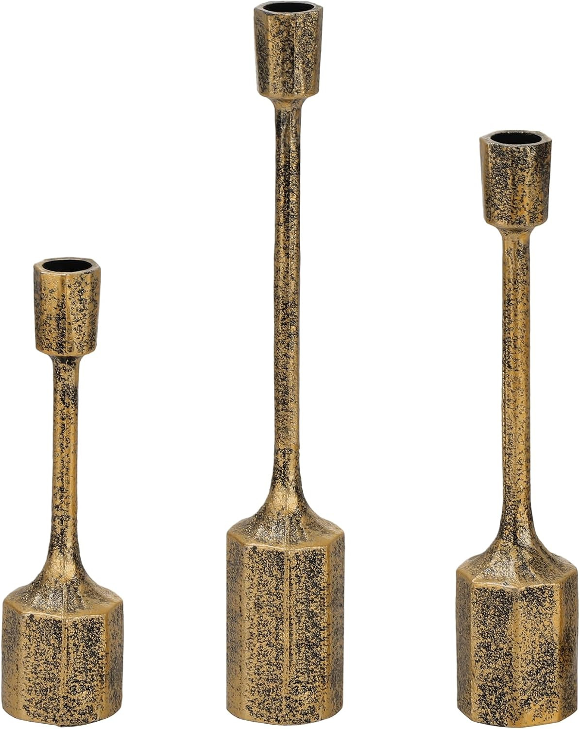 Cast Iron Taper Candle Holder Set, Antique Gold Finish, Rustic Style, Set of 2 (Antique Gold) | Amazon (US)