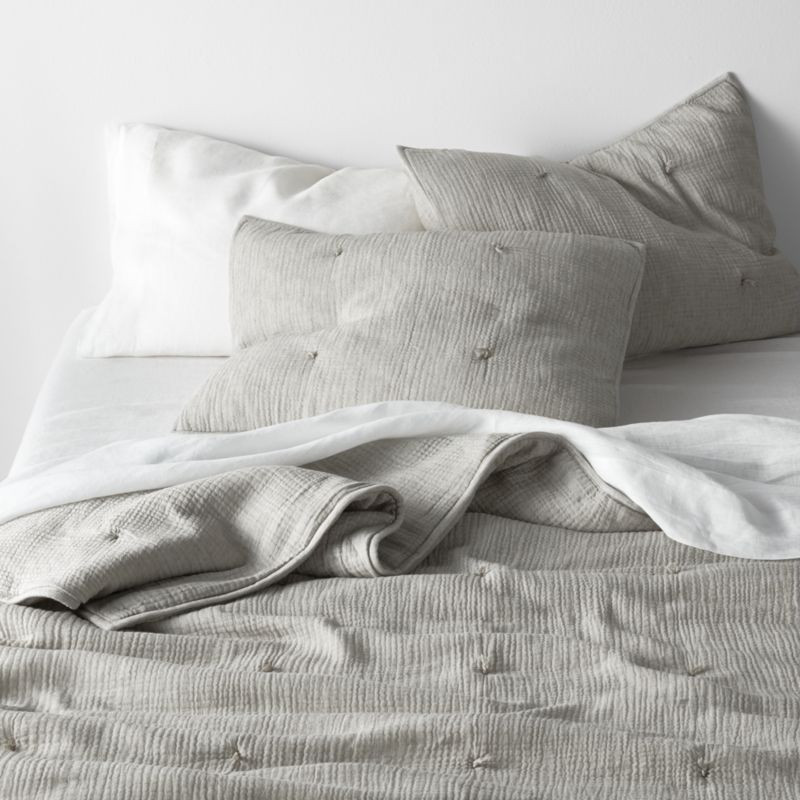 Aire Crinkle Pebble Grey Organic Cotton Quilt Full/Queen | Crate & Barrel | Crate & Barrel