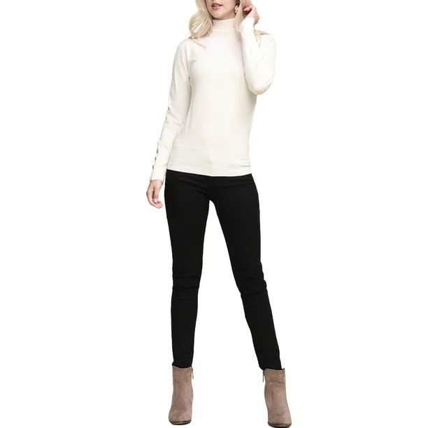 NINEXIS Women's Long Sleeve Turtle Neck Pullover Chic Soft Sweater with Sleeve Button | Walmart (US)