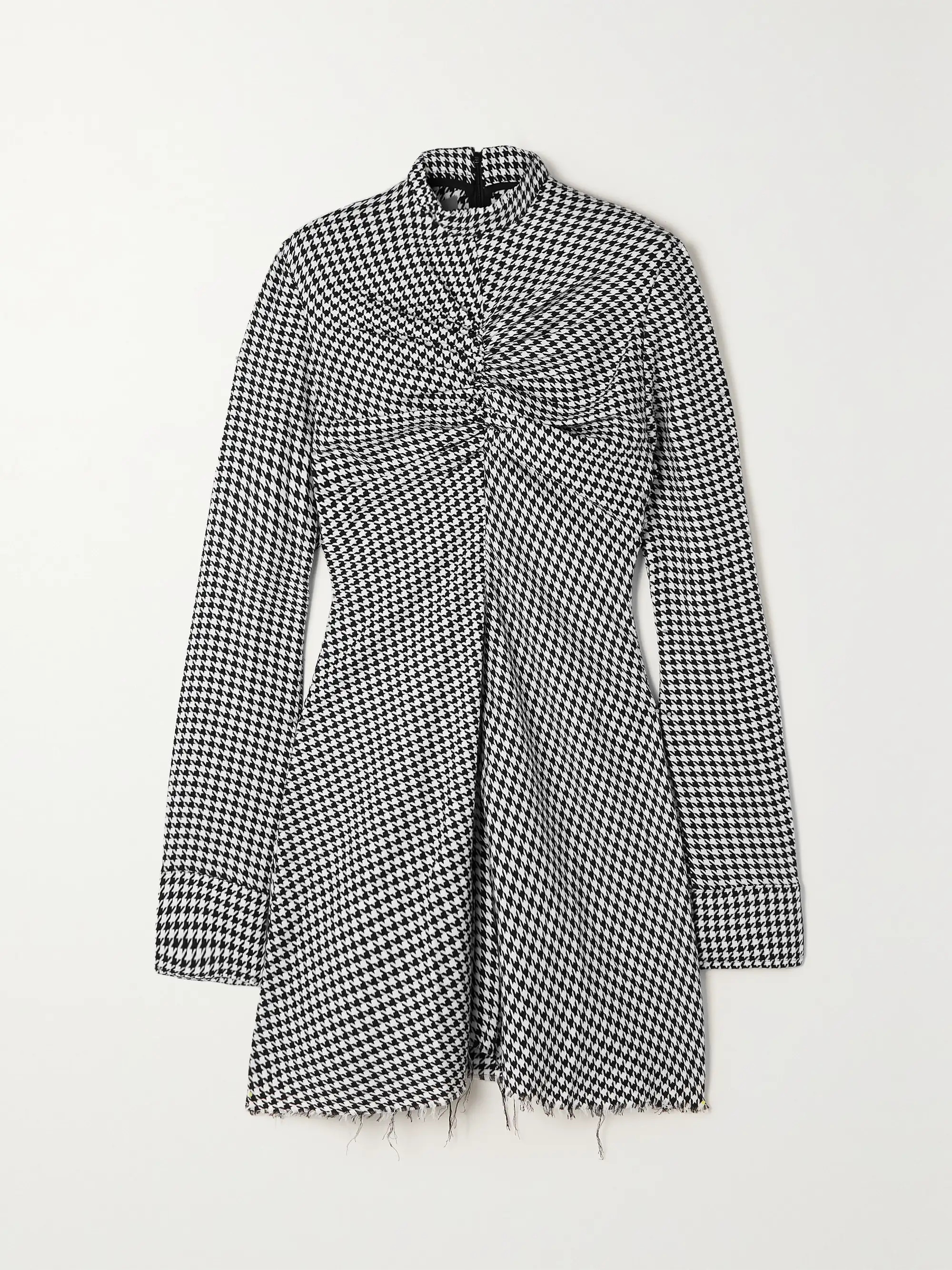 Ruched houndstooth cotton turtleneck mini dress | NET-A-PORTER (US)