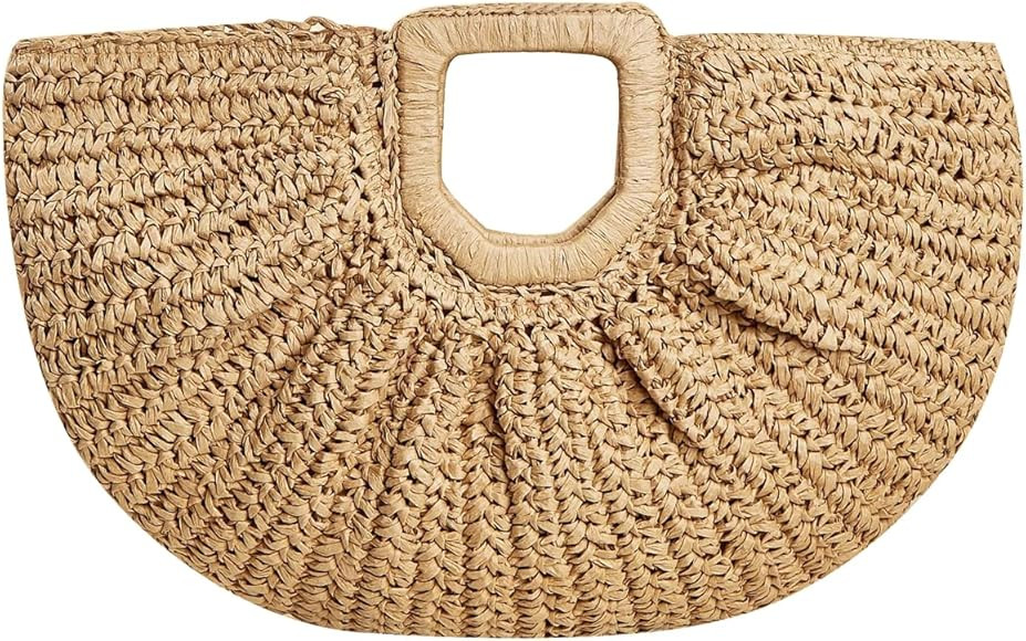 Straw Beach Bag for Womens Summer Handwoven Straw Travel Beach Tote Bags Stylish Straw Totes Hand... | Amazon (US)
