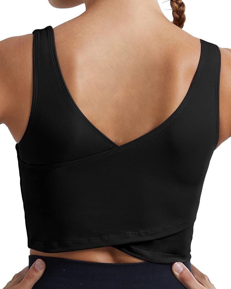 RUNNING GIRL Padded Sports Bra for Women, Longline Crop Tops Yoga Bra Wirefree Gym Workout Running A | Amazon (US)