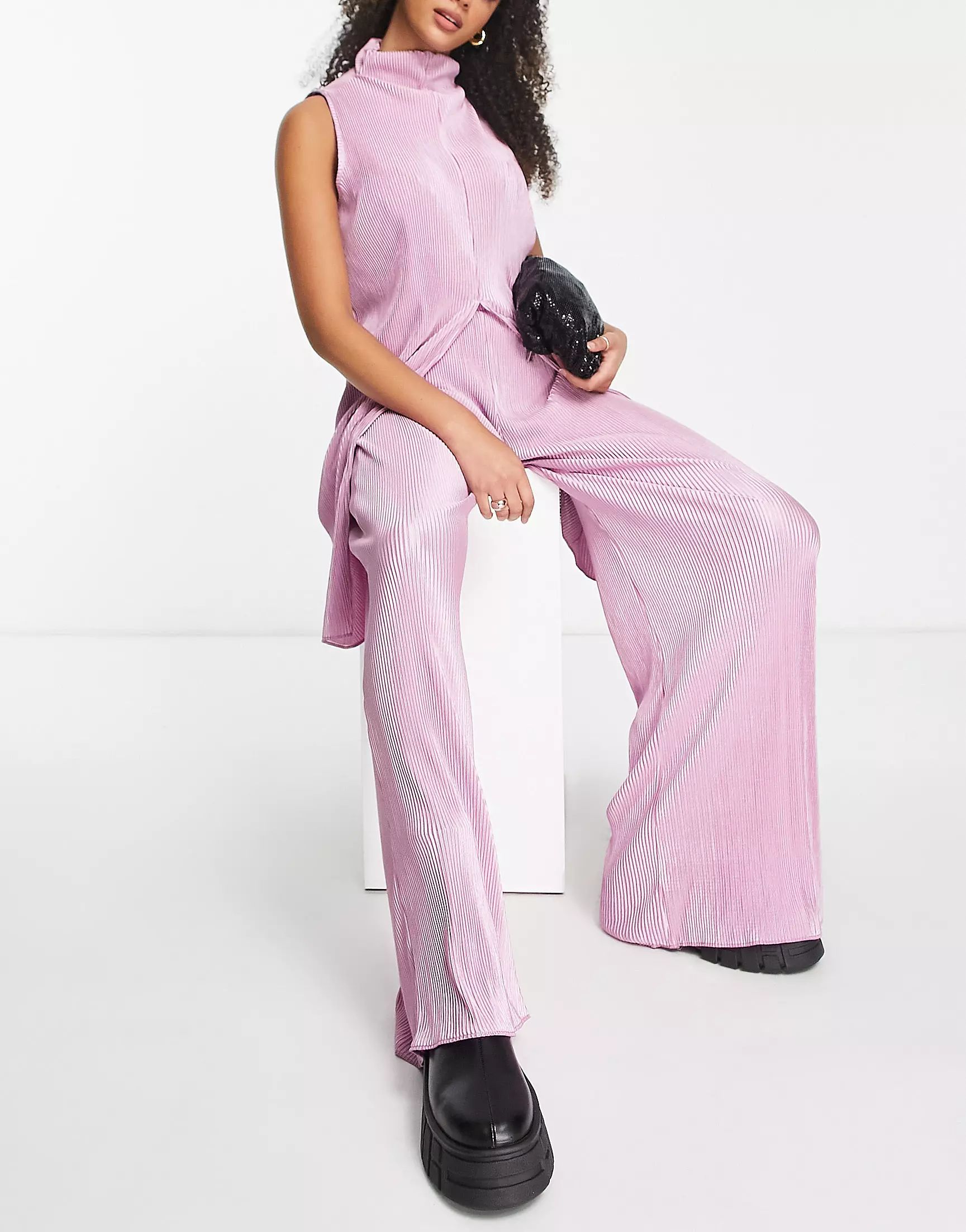 NaaNaa Tall plisse trouser co-ord in lilac | ASOS (Global)