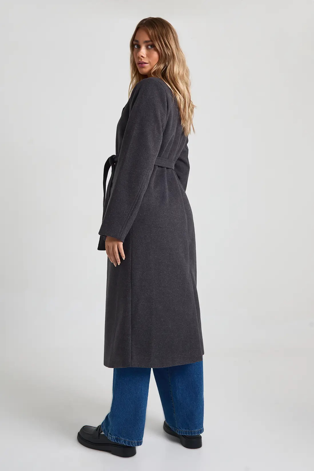 Asymmetric Belted Longline Wool Look Coat | Boohoo.com (UK & IE)
