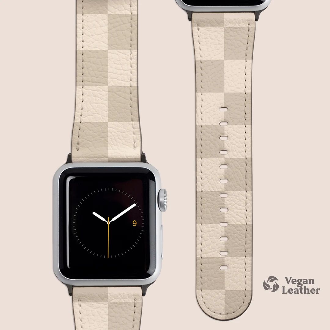 Cream Checkered Watch Strap for Apple Watch Series 1, 2, 3, 4, 5, 6, 7, 8 and SE | Vegan Leather,... | Etsy (US)