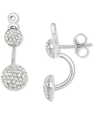 Diamond Double Cluster Front & Back Earrings (1/4 ct. t.w.) in Sterling Silver | Macy's