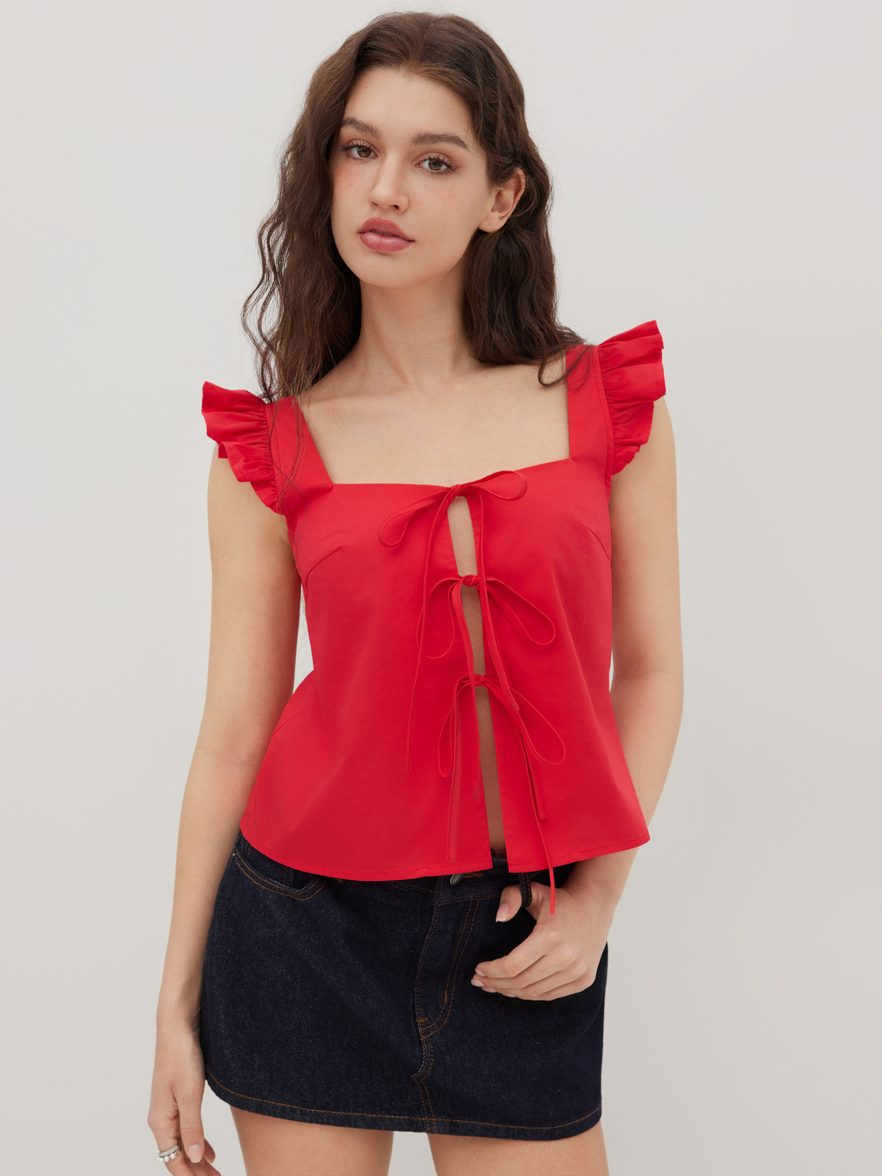 Cotton 100% Cotton Tie Front Bow Oversized Top For Vacation | Cider