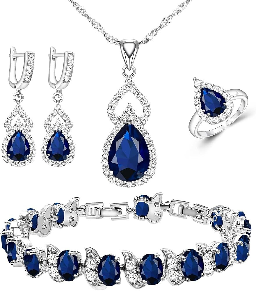LMXXVJ Women Jewelry Set Platinum Plated Necklace Open Ring Earrings Bracelet Set,Birthday/Annive... | Amazon (US)