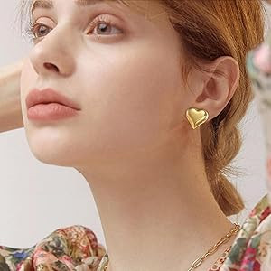 Follome Puffy Heart Earrings 18k Gold Heart Earrings Chunky Heart Earrings Stud Trendy Statement ... | Amazon (US)