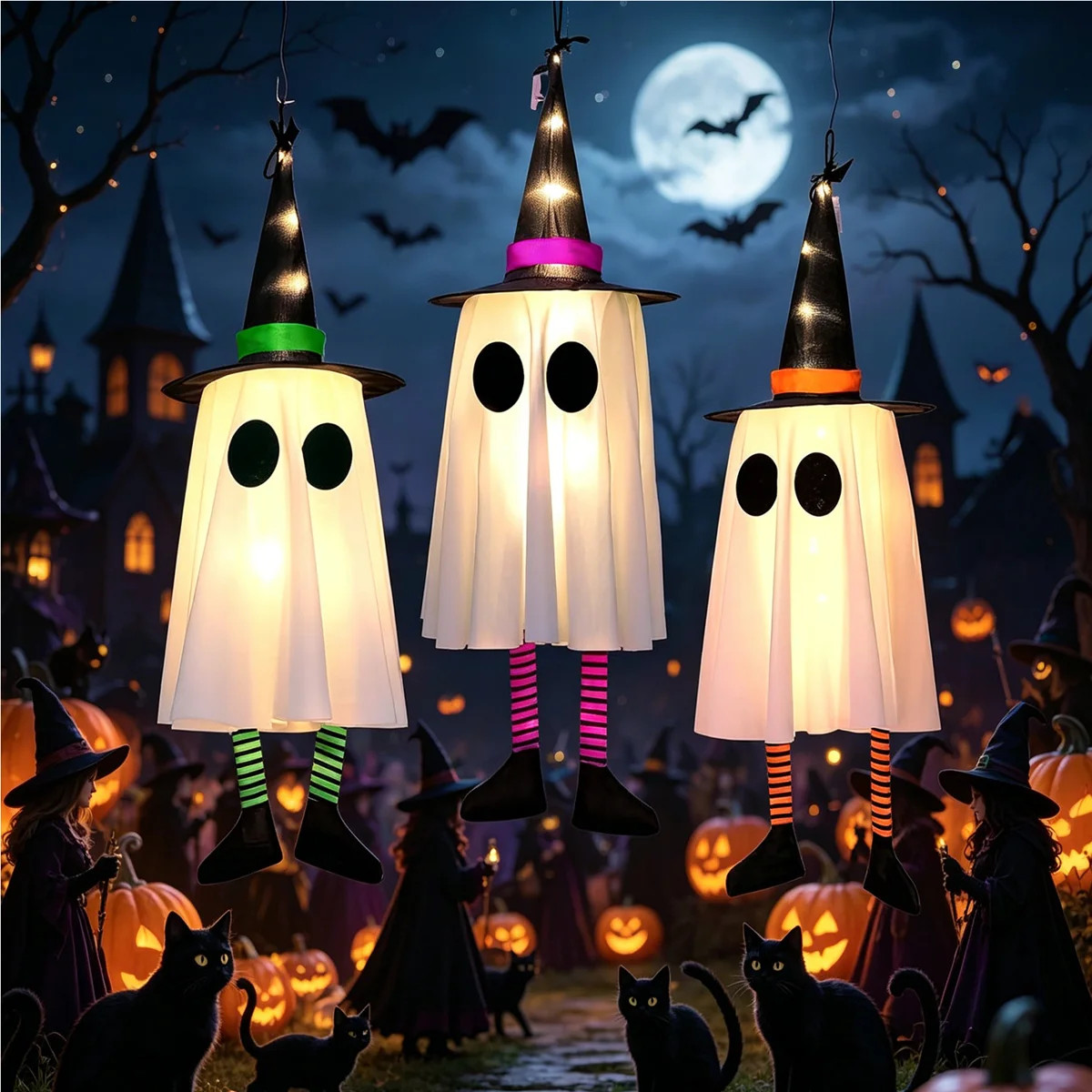 3 Packs Halloween Decorations Indoor Outdoor,Spooky Ghost with Witch Hat and String Lights, Cute ... | Wayfair North America