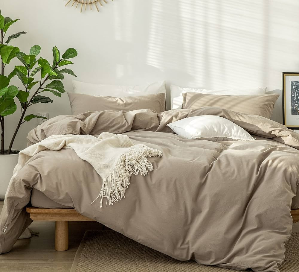 MooMee Bedding Duvet Cover Set 100% Washed Cotton Linen Like Textured Breathable Durable Soft Com... | Amazon (US)
