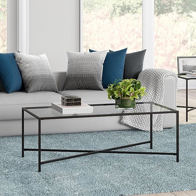 Henley 48'' Wide Rectangular Coffee Table with Glass Top in Blackened Bronze | Amazon (US)