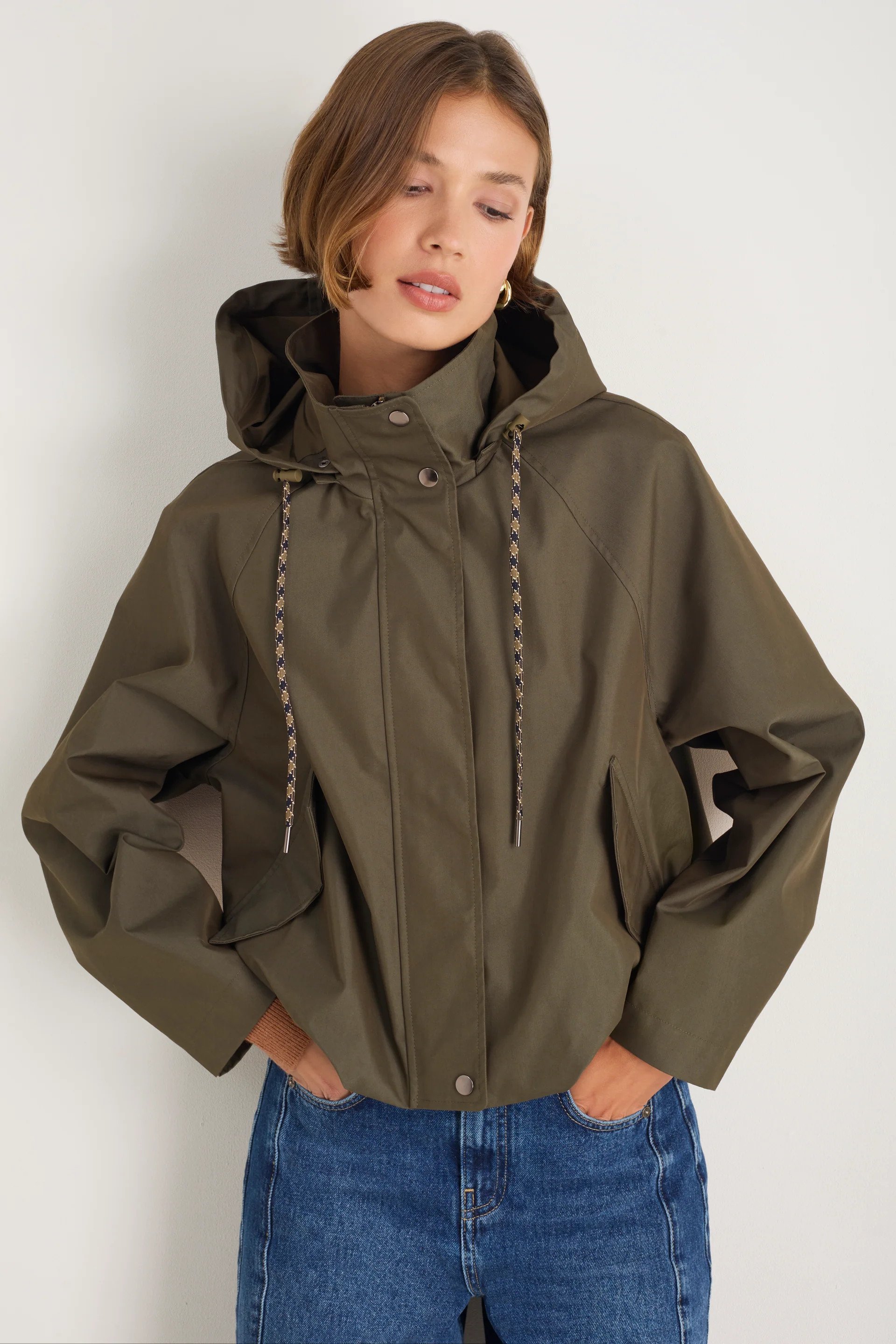Billie Funnel Hooded Bomber Jacket - Soft Khaki | WYSE London