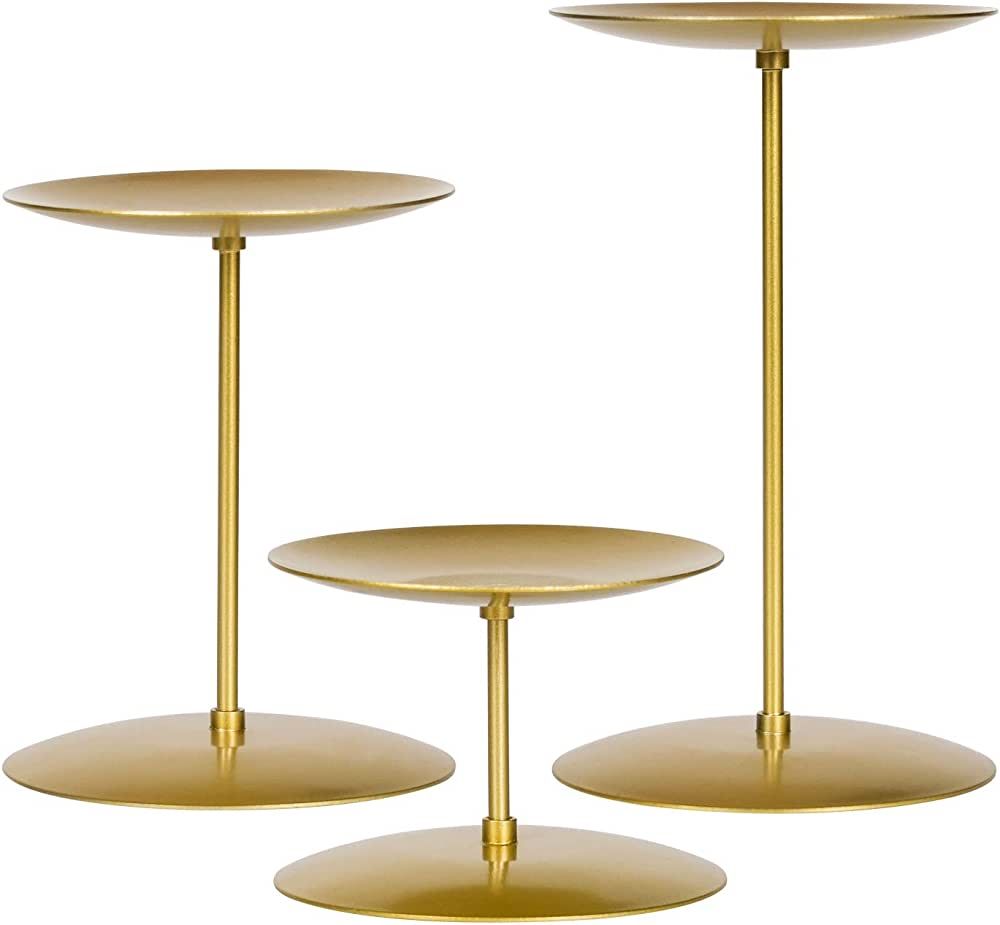 smtyle Gold Candle Holders Set of 3 Candelabra with Iron-3.5" Diameter Ideal for Pillar LED Candl... | Amazon (US)