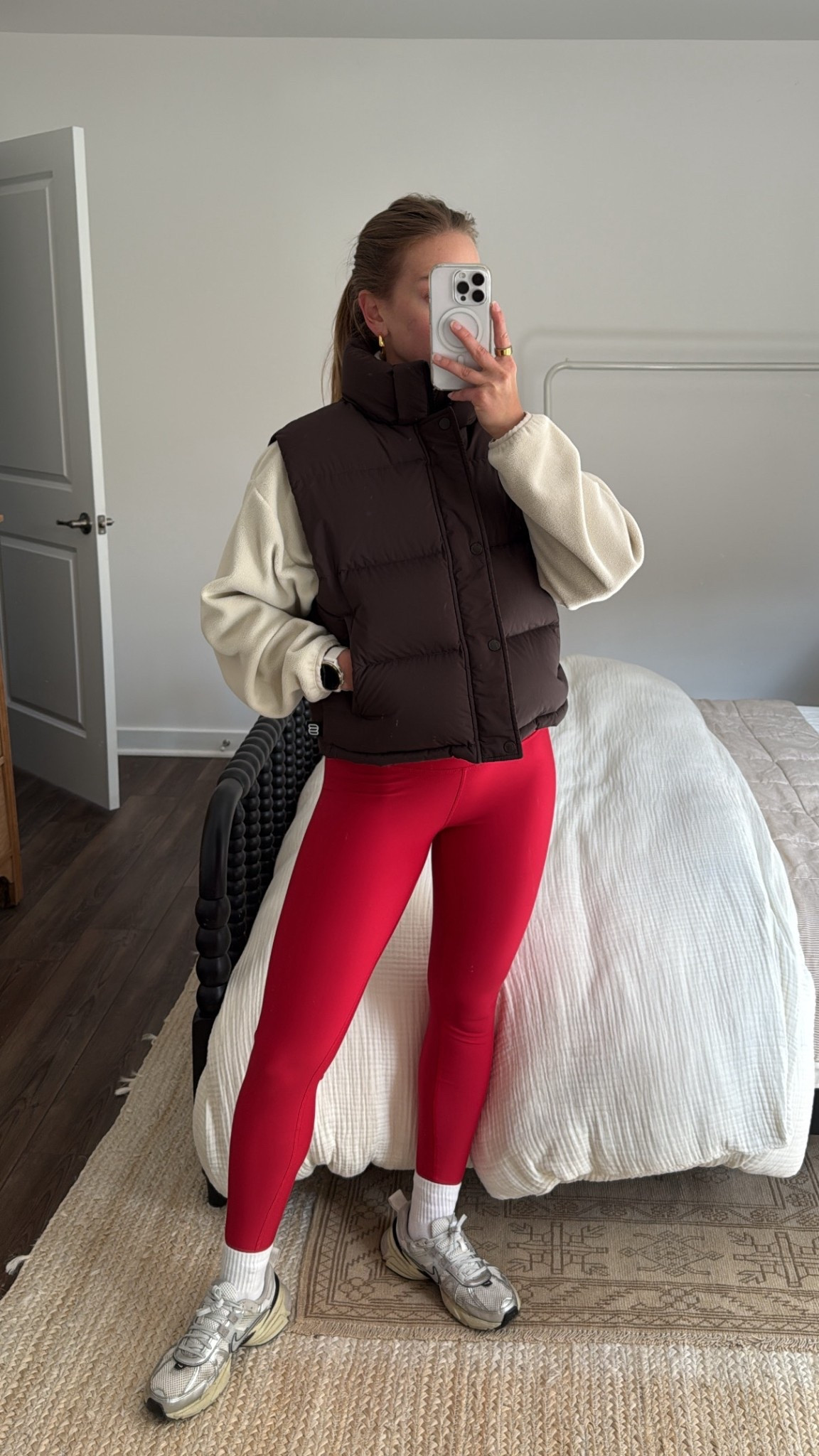 10/23/25 Today’s workout look 🤎 Wearing my red Alo Yoga legging set — one of my favorite flattering fits — paired with my Aritzia quarter-zip fleece, brown Super Puff vest (size small), TNA crew socks, and Nike sneakers. Cozy, functional, and perfect for layering as the temps start to drop.

#LTKActive #LTKShoeCrush #LTKSeasonal