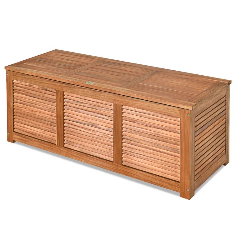 Costway 47 Gallons Gallon Water Resistant Solid Wood Deck Box in Natural | Wayfair North America