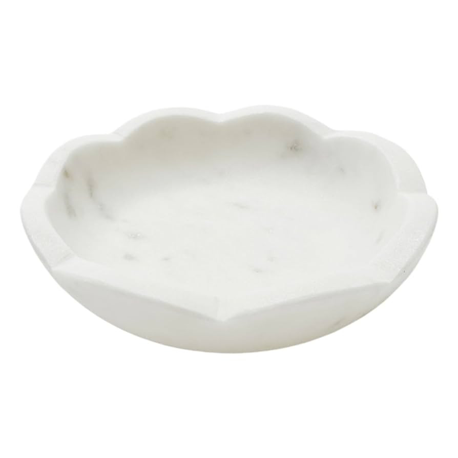Scalloped White Marble Bowl - 4.6 inches - Decorative Bijou Bowl - Jewelry Dish - Jewelry Holder ... | Amazon (US)