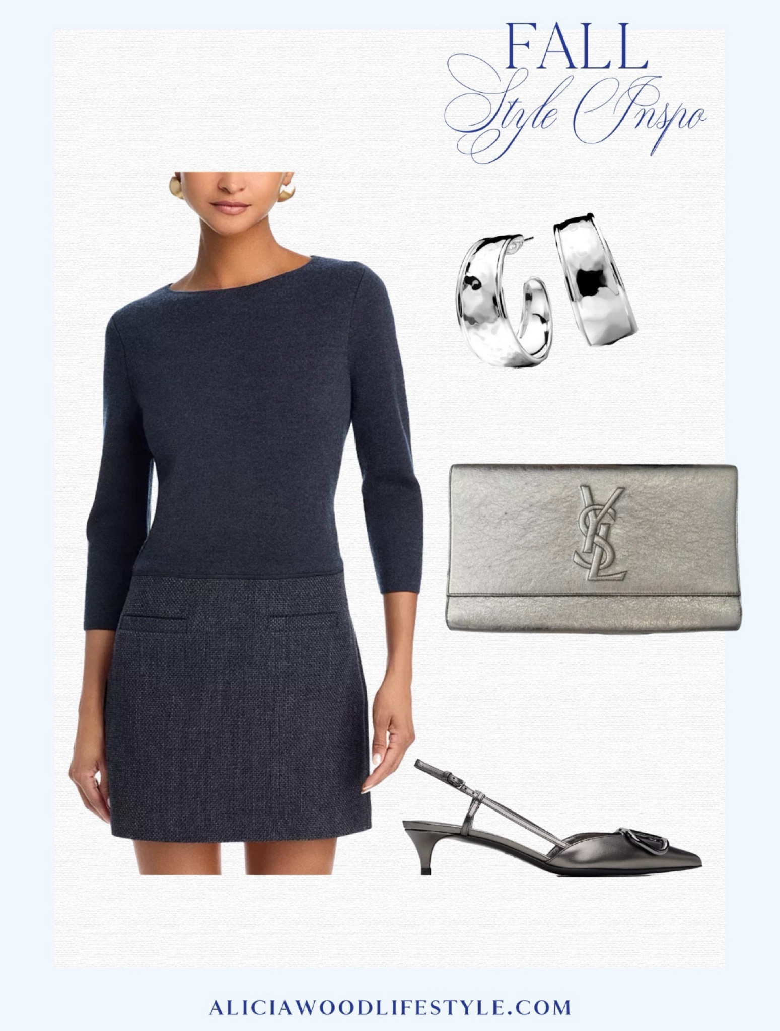 Fall Style Inspiration 

Mixed media mini dress with bracelet sleeves
Gunmetal slingbacks
Silver hoops 
Gunmetal clutch 

#LTKOver40 #LTKStyleTip #LTKSeasonal