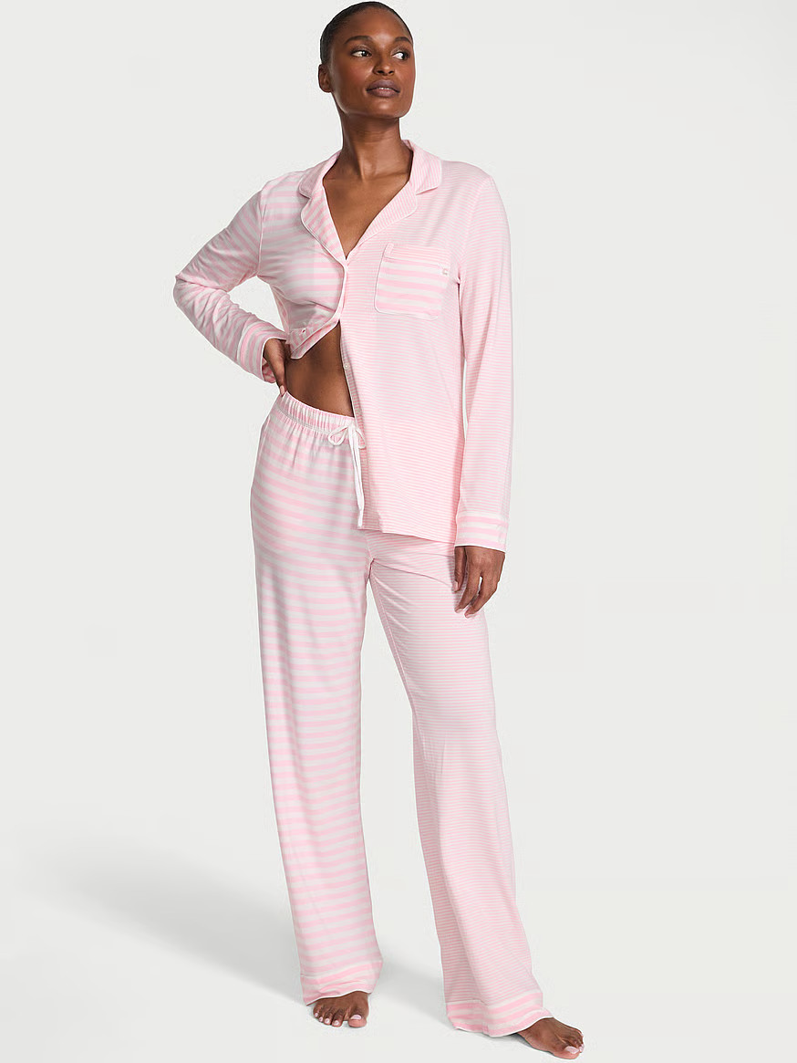 Buy Modal-Cotton Long Pajama Set, Blue Crescent Stripe - Order Pajamas Sets online - Victoria's S... | Victoria's Secret (US / CA )