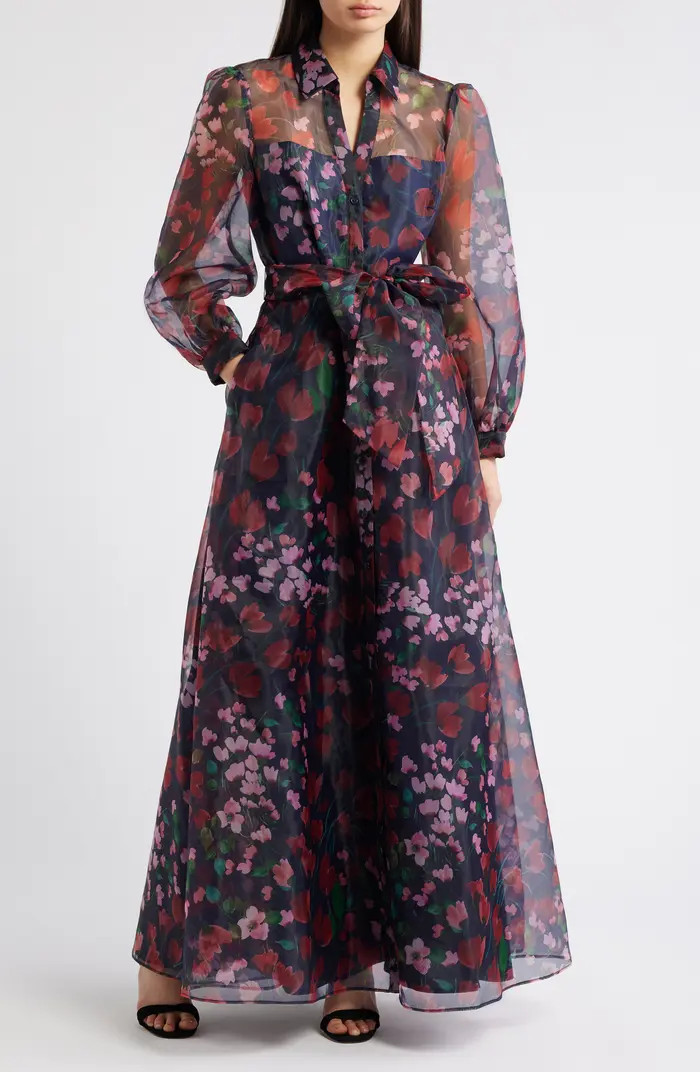 Floral Long Sleeve Organza Shirtdress Gown | Nordstrom