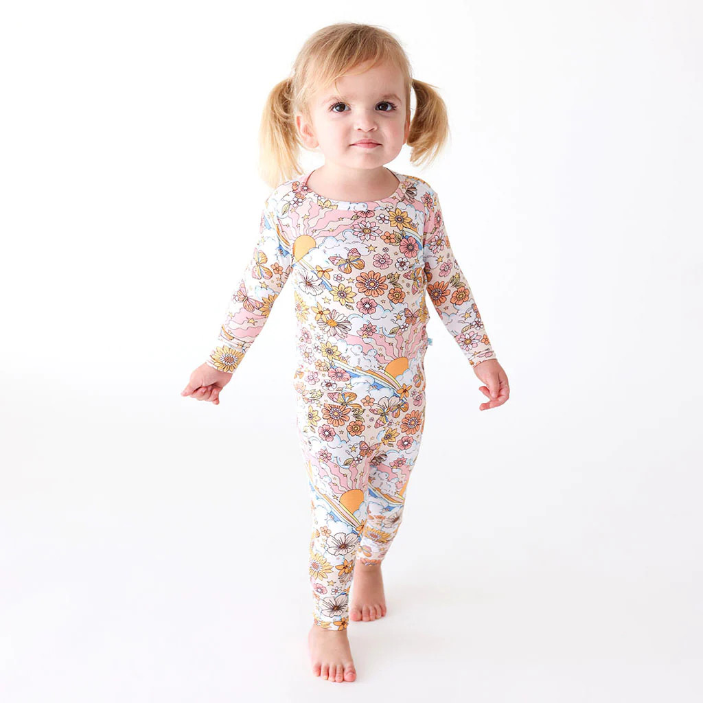 Butterflies Cream Long Sleeve Toddler Pajamas | Dolly | Posh Peanut