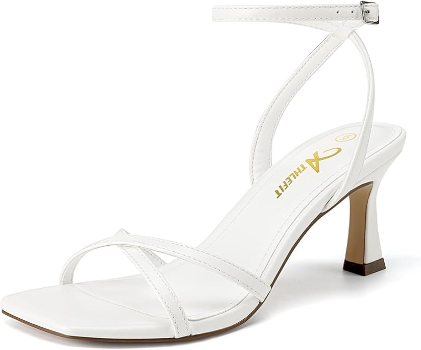 Athlefit Kitten Heels for Women Square Open Toe Strappy Heeled Sandals Ankle Strap Dress High Hee... | Amazon (US)