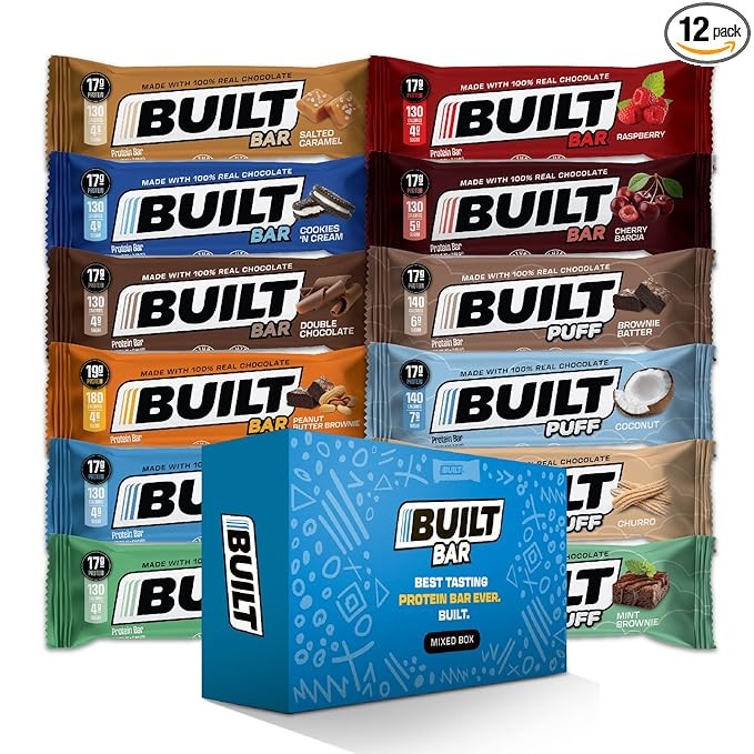 Built Bar Variety 12 Pack High Protein Energy Bars | Gluten Free | Chocolate Covered | Low Carb |... | Amazon (US)