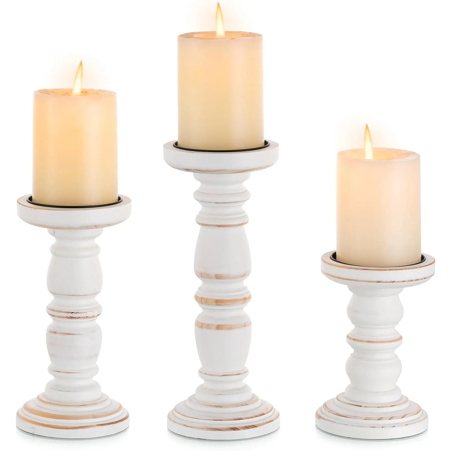Hanobe Wood Candle Holders for PIllar Candles Farmhouse White Candlestick Holders for Wedding Fir... | Walmart (US)