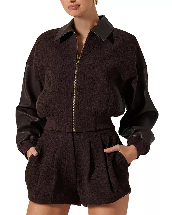 Sorine Collared Mixed Media Bomber Jacket | Bloomingdale's (US)