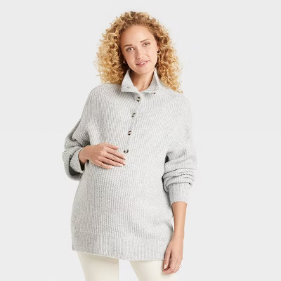 Half Button-Up Pullover Maternity Sweater - Isabel Maternity by Ingrid & Isabel™ Gray X... | Target