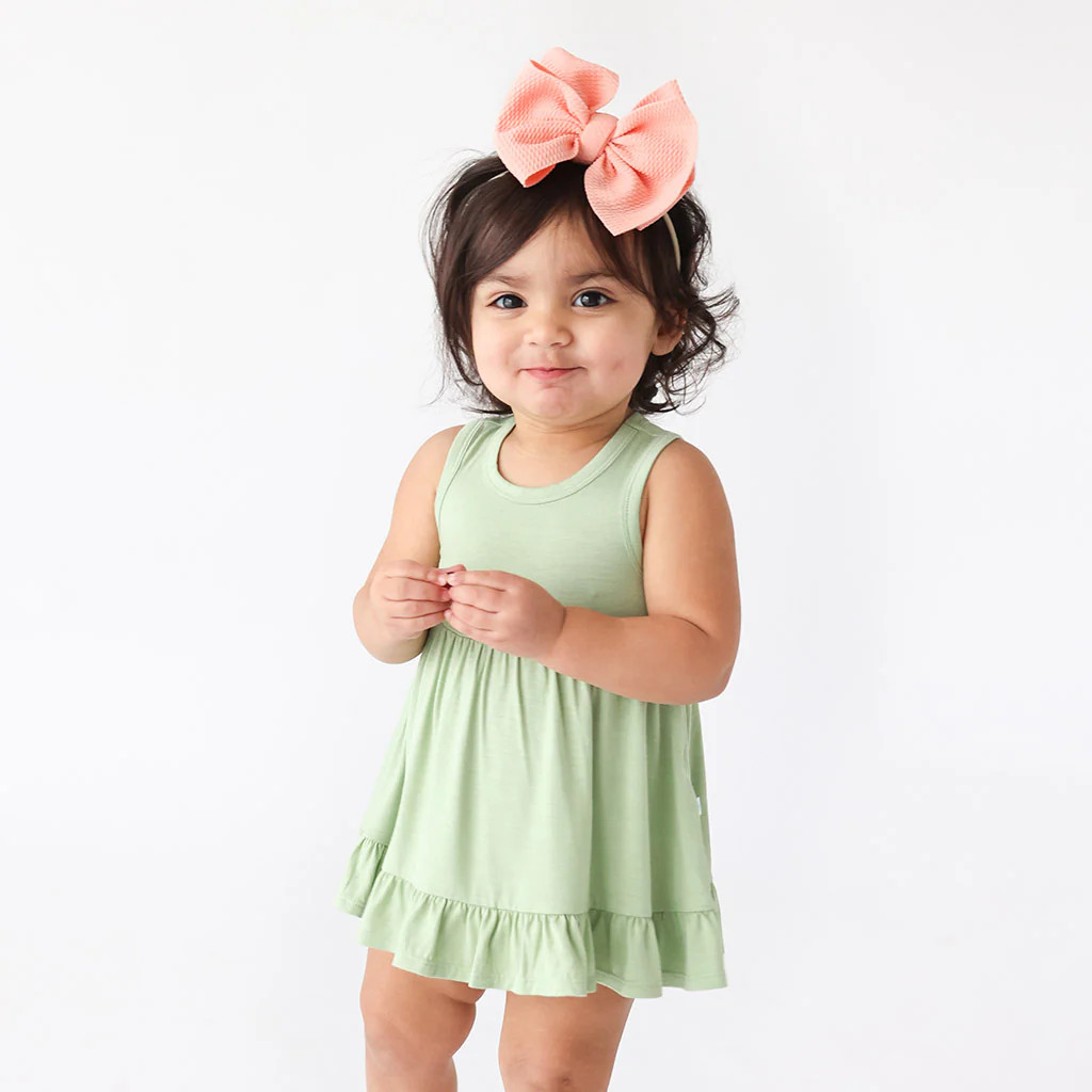 Solid Green Ruffled Baby Bodysuit Dress | Cactus Green | Posh Peanut