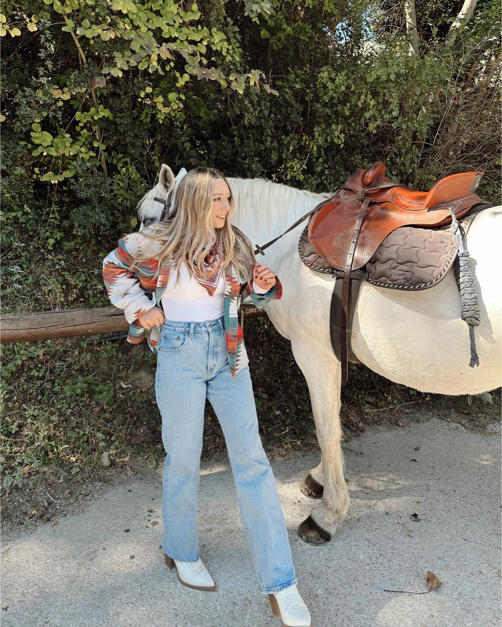 Horseback riding in Spain! This western fit was so much fun and comfortable. Love these jeans! Wearing a small. 

#spain #western #country #boots #horseriding #horsebackriding #travel 

#LTKSeasonal #LTKTravel #LTKFindsUnder100