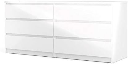 Pemberly Row Modern Contemporary 6 Drawer Wide Double Bedroom Dresser in White High Gloss | Amazon (US)