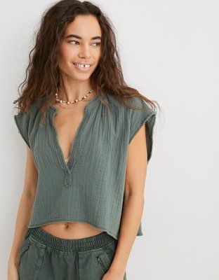 Aerie Pool-To-Party Cropped Shirt | Aerie