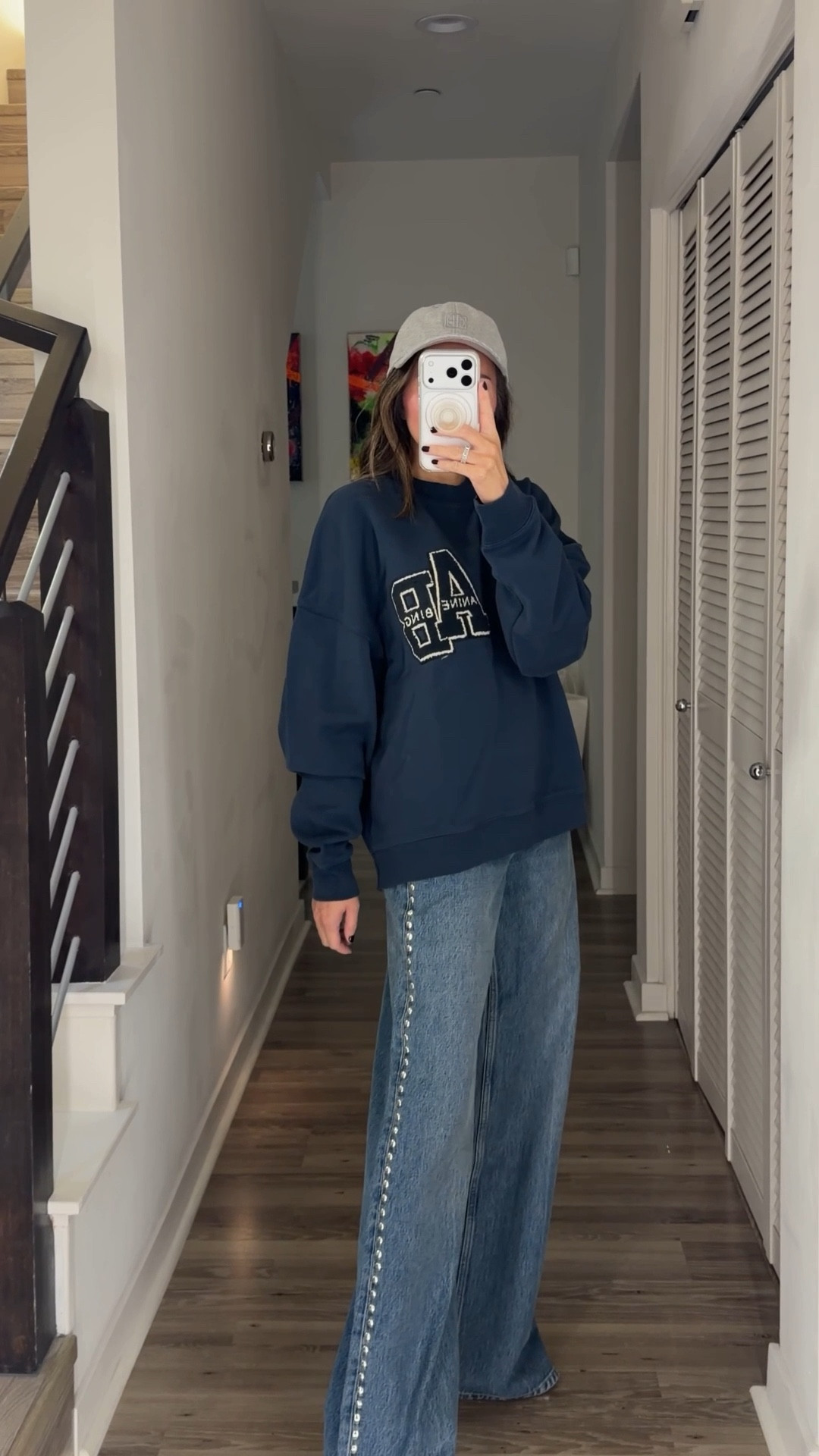 OOTD ⚡️ My favorite sweatshirt comes in navy blue now, styled with my favorite baseball cap. These studded jeans are so cool to dress up or down. 

Winter fashion, ootd, sweatshirt, jeans, baseball hat, casual ootd, The Stylizt



#LTKOver40 #LTKdayinmylife #LTKootd