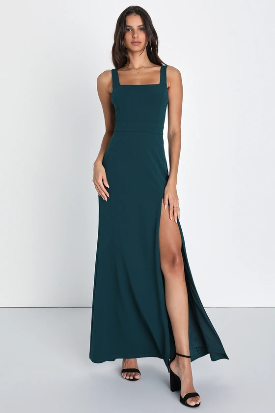 Emerald Green Backless Square Neck Maxi Dress | Emerald Green Dress | Dark Green Dress | Lulus (US)