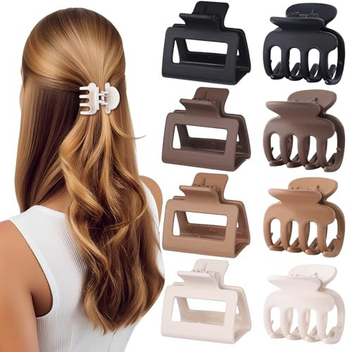 USDNICE Medium Hair Clips Combination 2 Styles Small Claw Clips for Thin Hair 8 Pcs Matte Non-slip Rectangle Jaw Clips Square Hair Accessories for Women and Girls (Brown) | Amazon (US)