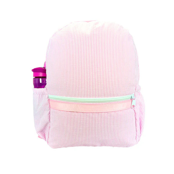 Medium Backpack w/Pockets Light Pink Seersucker by Mint Sweet Little Things | Lila and Hayes