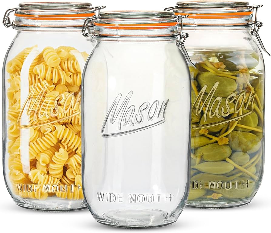 Wide Mouth Mason Jars 64 oz 3 Pack Half Gallon Glass Jar with Airtight Lids, Large Mason Jar with... | Amazon (US)