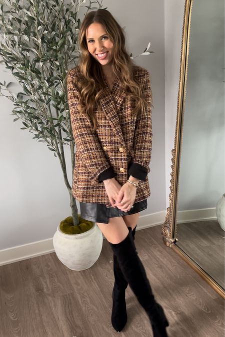 Fall outfit, going out look, fall blazer, black mini skirt, black skirt for fall, Thanksgiving outfit, holiday outfit 

#LTKfindsunder50 #LTKstyletip #LTKSeasonal