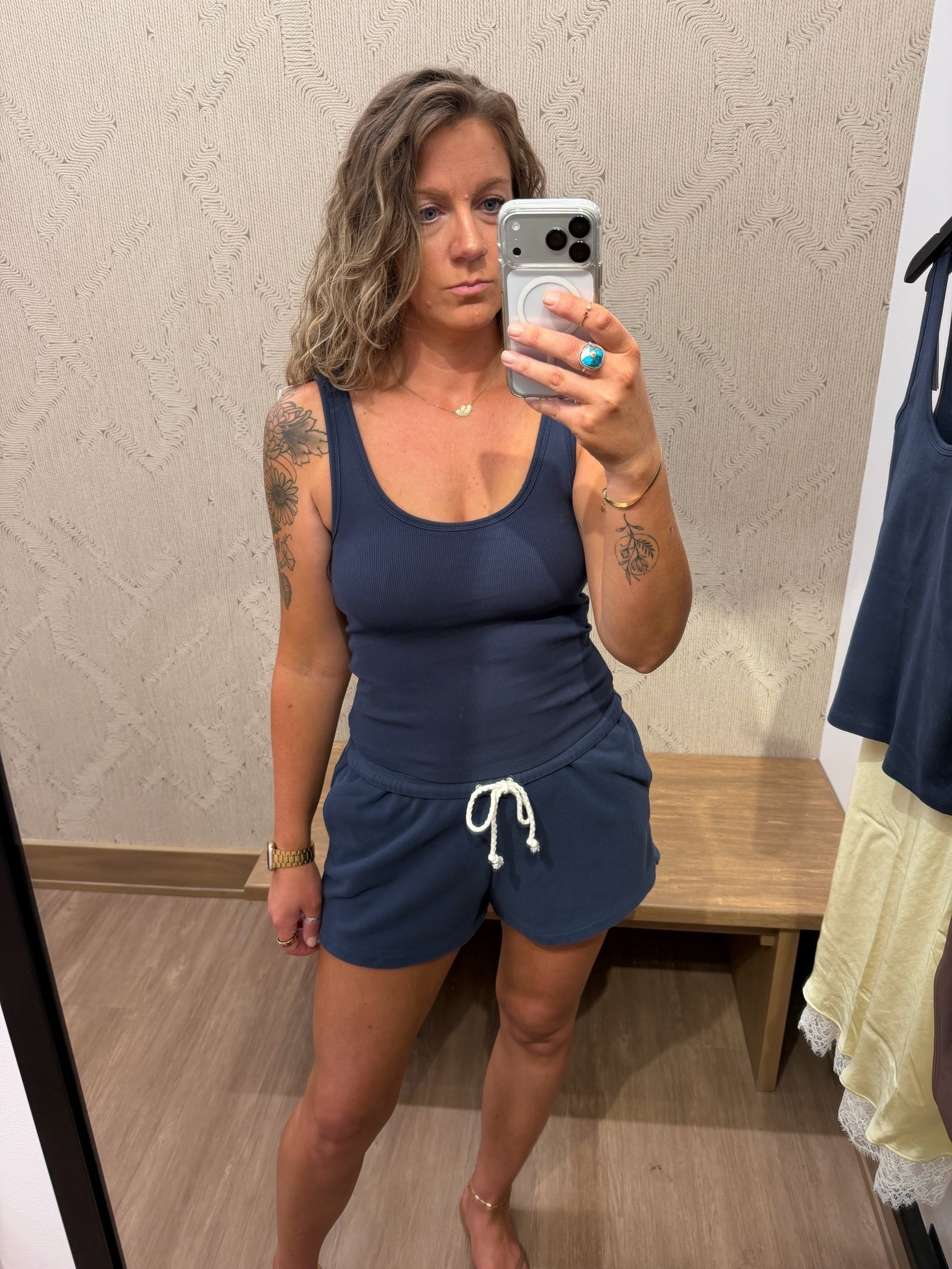 Lounge set: medium top (need a large) has built in bra! Large shorts

#LTKTall #LTKOver40 #LTKMidsize