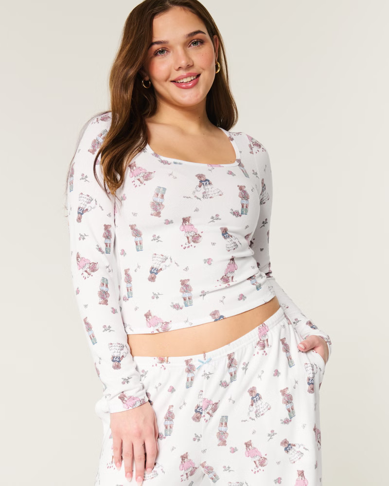 Cozy Bear Pattern Pajama Top | Hollister (US)