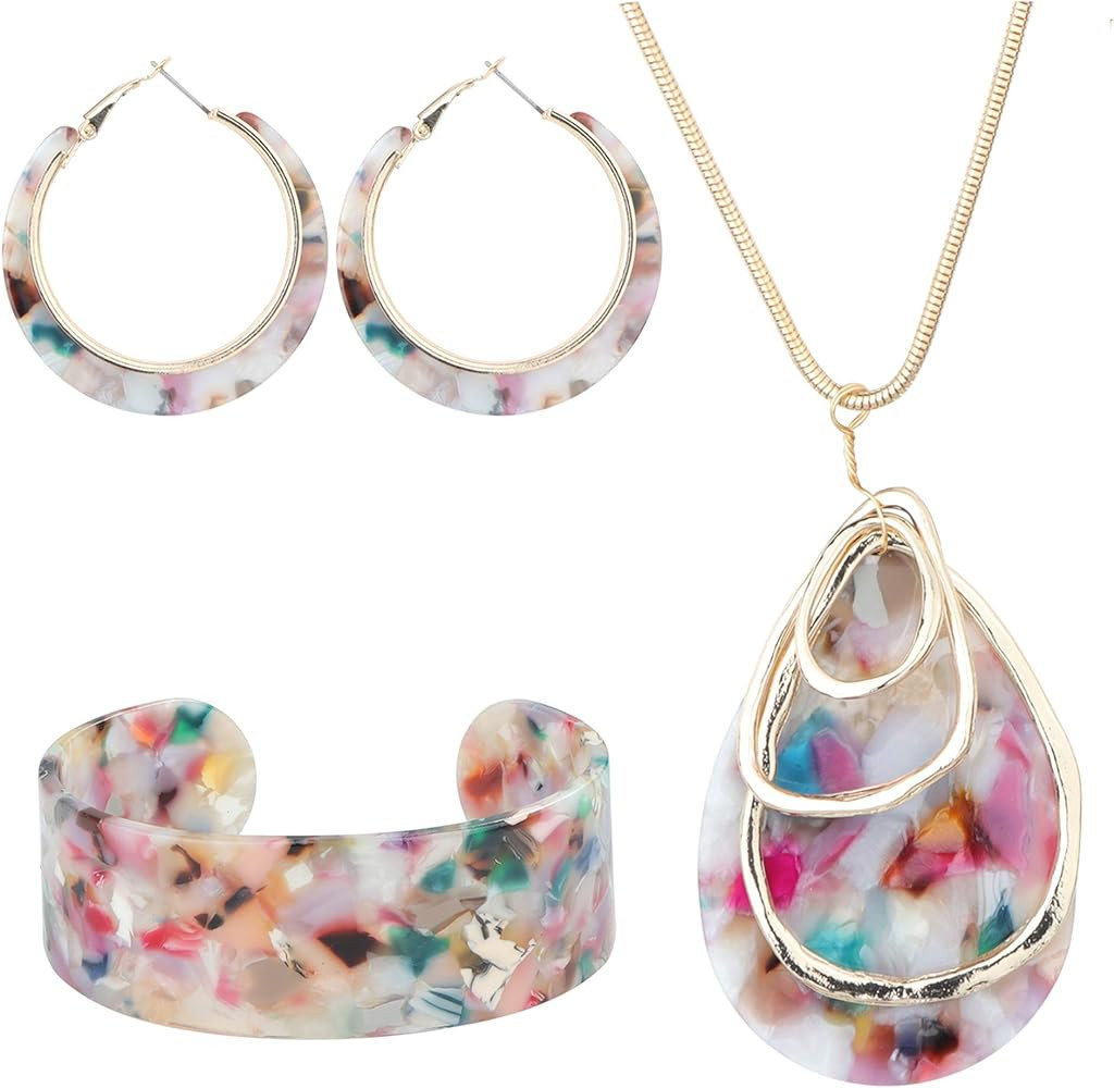 ORAZIO Acrylic Jewelry Set for Women Statement Boho Resin Earrings Necklace Bracelet | Amazon (US)