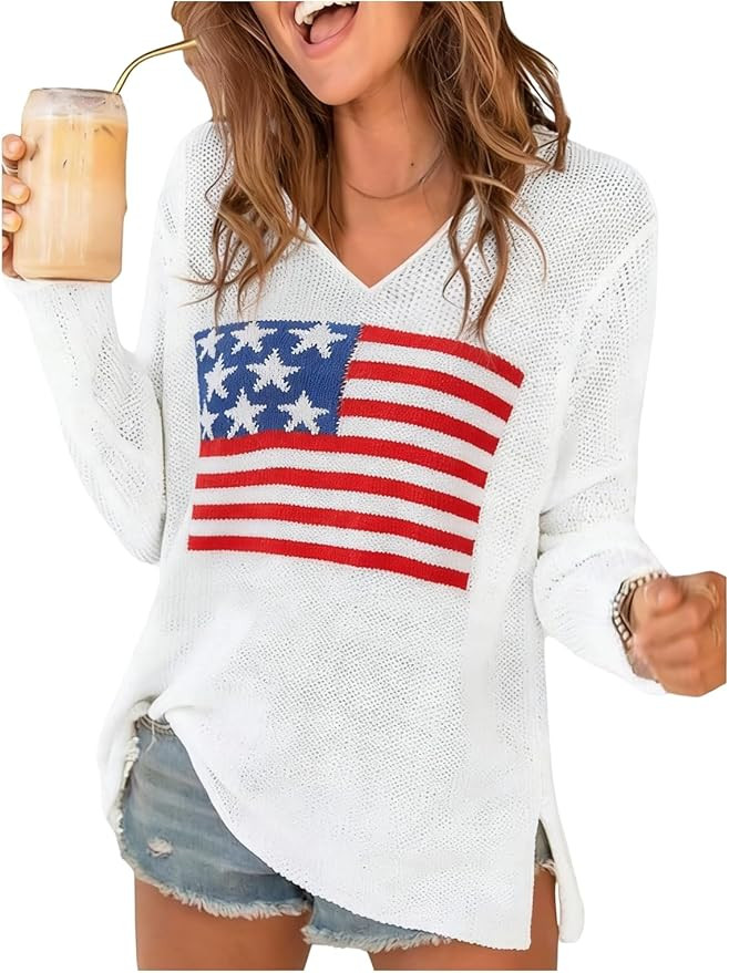 RoseSeek Women's Beach Cover Ups Letter Long Sleeve V Neck Beach Sweater Split Hem Knit Crochet T... | Amazon (US)
