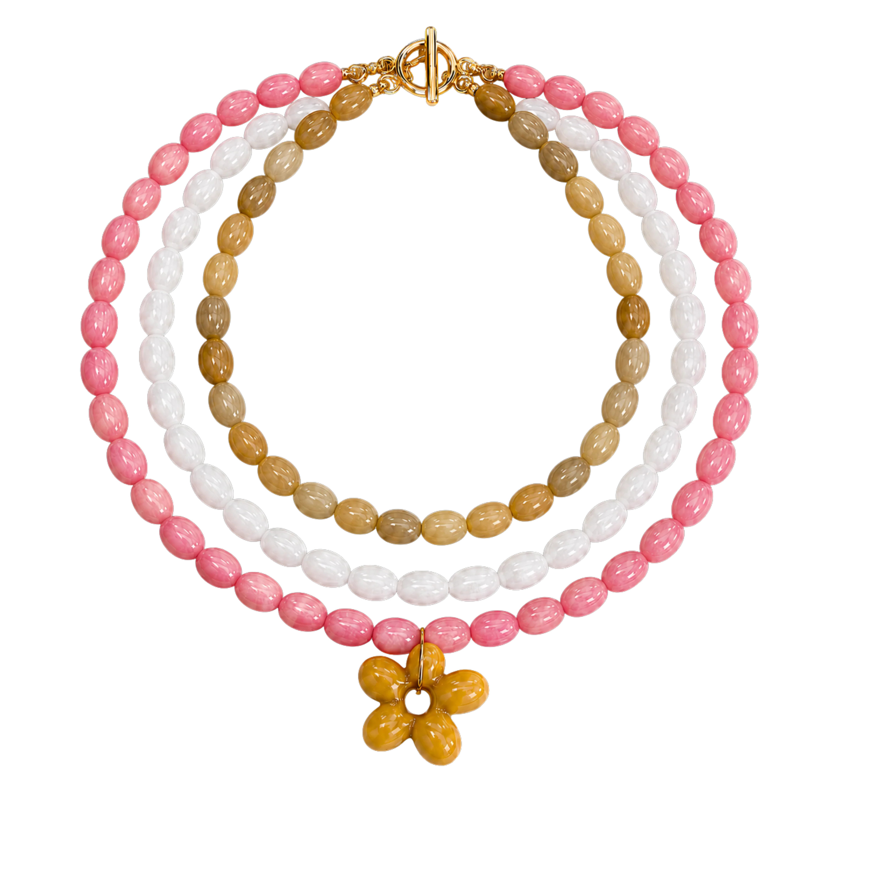 Triple Beaded Flower Necklace | Logan Tay