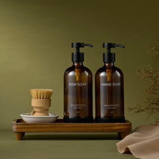 11.8 in. Bathroom Tray for Counter, Soap Dispenser Tray for Kitchen Sink, Kitchen and Home, Brown | The Home Depot