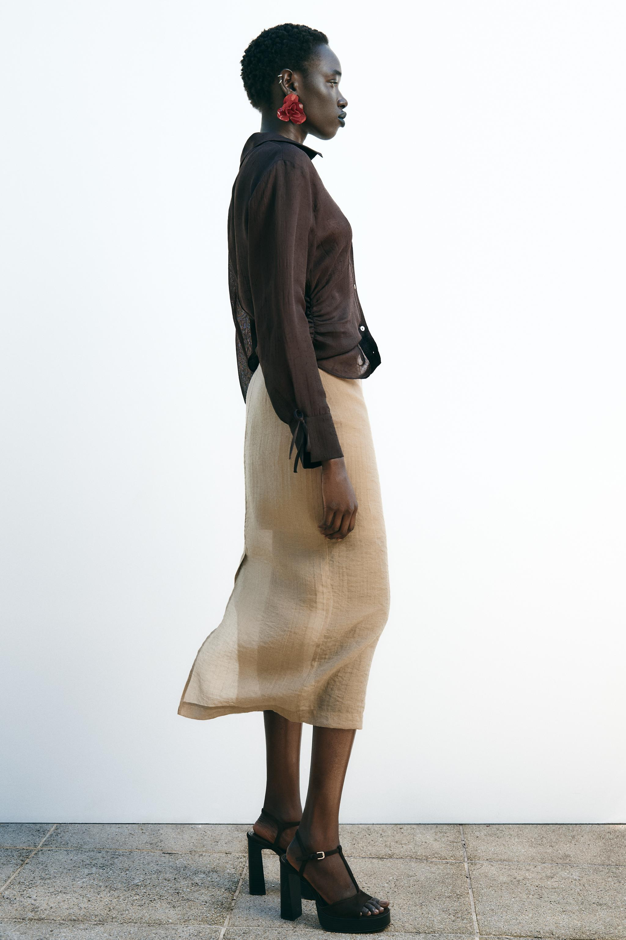 SEMI-SHEER MIDI SKIRT | Zara US