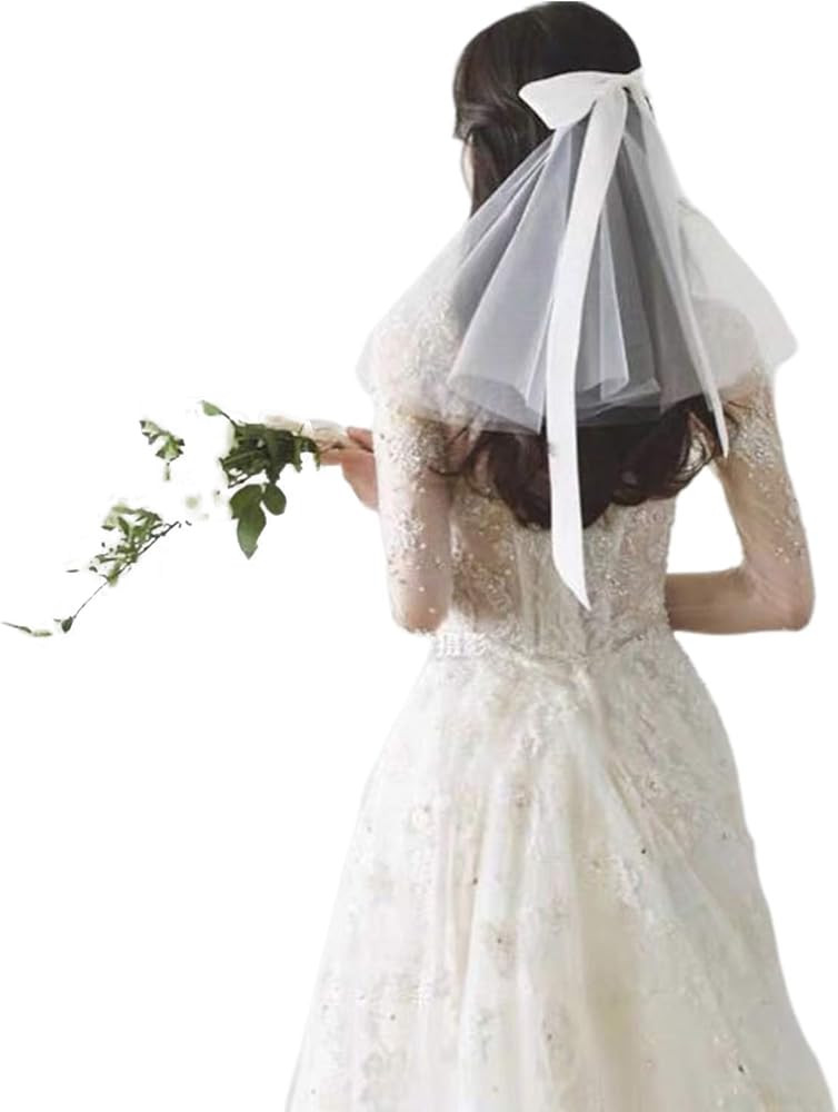 Wedding Veil for Brides, Short White 2 Tier Bridal Costume Veil with Bow Clip for Bachelorette Pa... | Amazon (US)