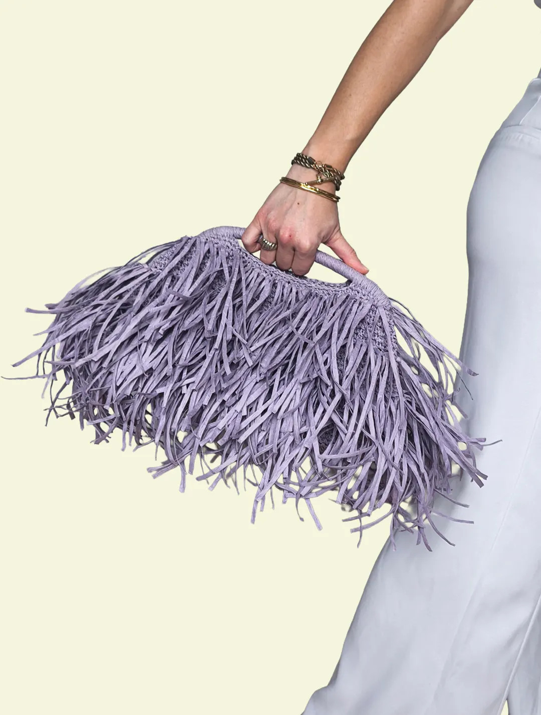 Lilac Raffia Fringe Clutch, Boho Lavender Top Handle Purse, Handmade Woven Handbag, Personalized ... | Etsy (US)